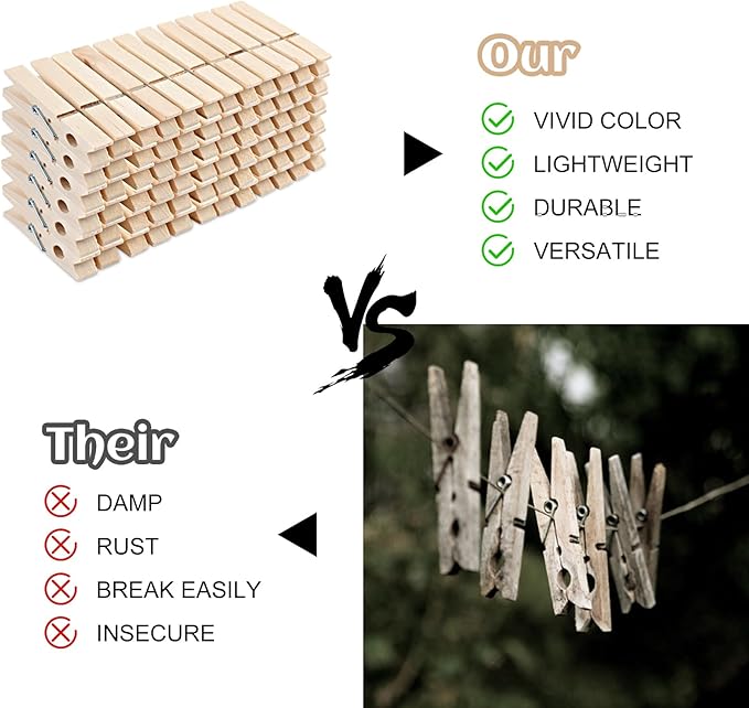 Phinus 72 Pcs Wooden Clothes Pins, 2.9 Inch Clothes Pins - Image 4