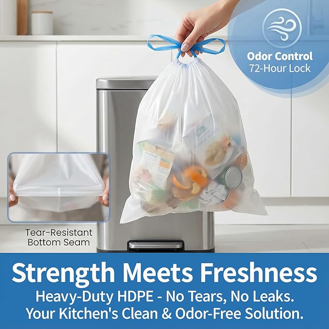 150 Count 6 Gallon Trash Bags Drawstring - Image 4