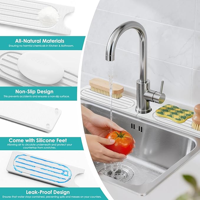 4Pcs Stone Faucet Mat for Kitchen Sink, Diatomite Quick Dry Water Absorbing - Image 4