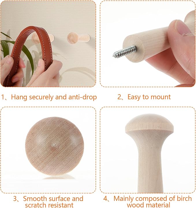 12 Pcs Wood Pegs for Hanging, 3.68 Inch Solid Unfinished Wooden Pegs for Hanging - Image 4
