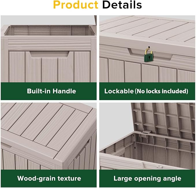 EasyUp 45 Gallon Outdoor Storage Box Waterproof, UV Resistant Deck Box Outdoor, Lockable Resin Deck Boxes for Garden Tools Equipment and Cushions, Gray - Image 7