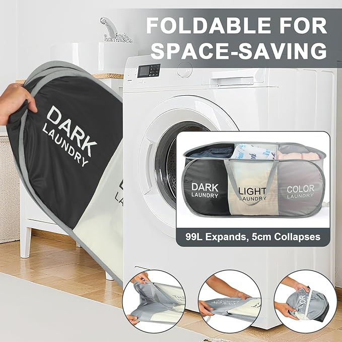 Seefoo 3-Section Foldable Hamper - Image 3