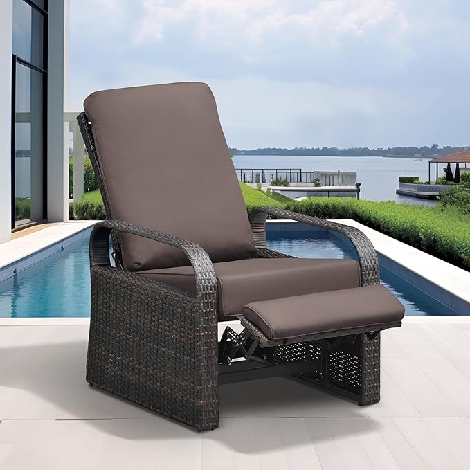 ATR ART TO REAL Outdoor Recliner, Outdoor Wicker Recliner Chair with 5.5'' Thickness Cushions, Automatic Adjustable Rattan Patio Chaise Lounge Chairs, Aluminum Frame, Anti-UV and Rustless by ATRARTTOREAL