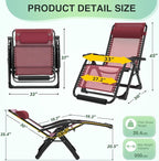 Suteck Oversized Zero Gravity Chair,33In XXL Lounge Chair w/Removable Cushion&Headrest, Reclining Camping Chair w/Upgraded Lock and Footrest, Reclining Patio Chairs Recliner for Indoor Outdoor,500LBS - Image 2