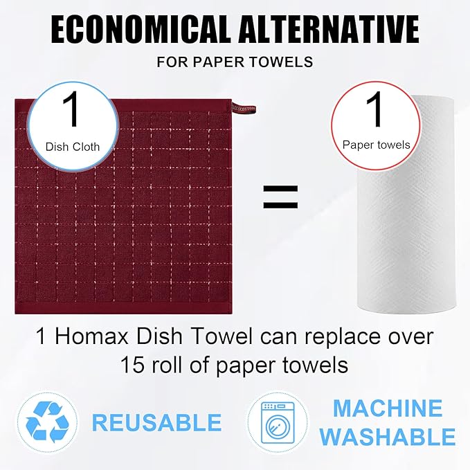 Homaxy 100% Cotton Terry Kitchen Dish Cloths, Ultra Soft and Absorbent Dish - Image 7