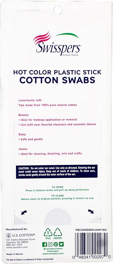Swisspers Hot Color Cotton Swabs, 100% Cotton, Color Plastic Sticks, 500 per - Image 3