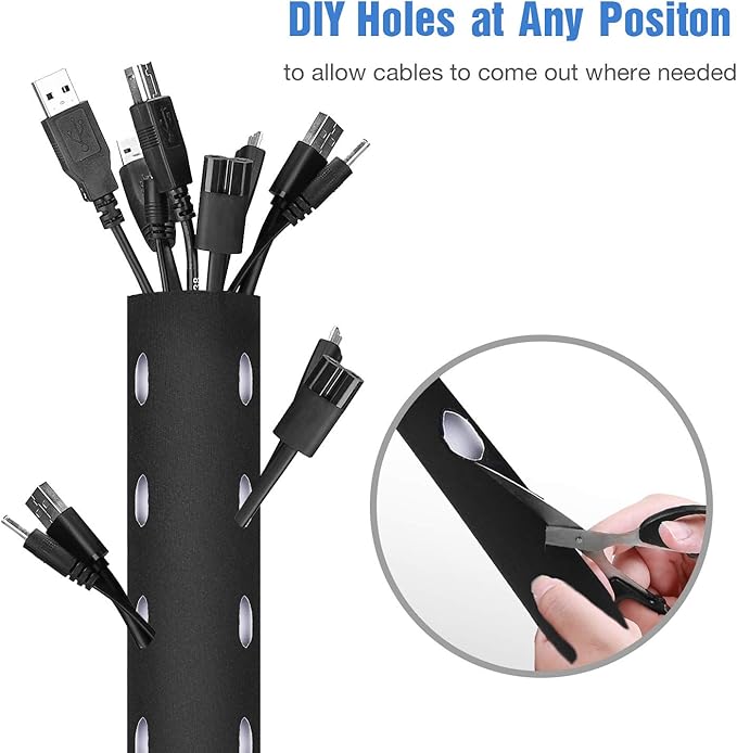 JOTO 2 Pack Cable Management Sleeve, Flexible Cable Sleeve Wrap Cover Wire - Image 4
