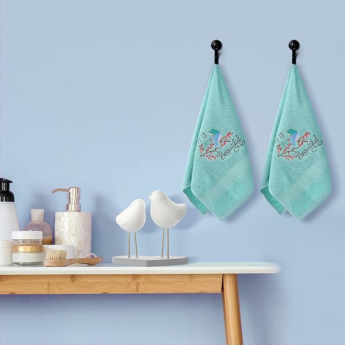 2 Pcs Bird Hand Towels Mint Green Bathroom Decor 14x29 Inch Embroidered 100% - Image 4