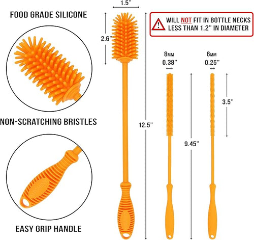 12.5" Silicone Bottle Brush & Straw Cleaner Brush Set | Water Bottle Cleaner - Image 2
