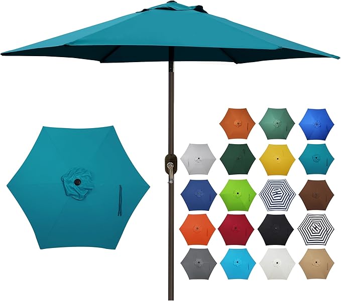 Blissun 7.5 ft Patio Umbrella, Yard Umbrella, Outdoor Market Umbrella with Push Button Tilt Crank (Cerulean) by Blissun