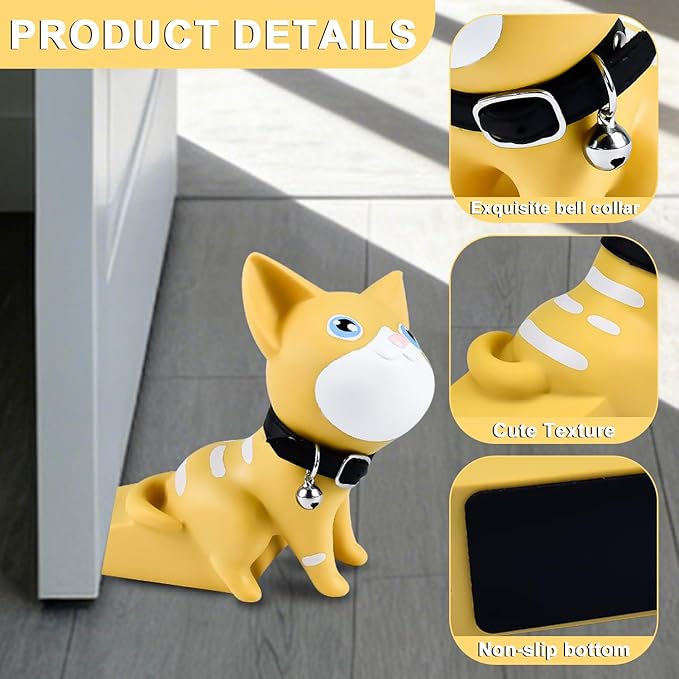 Khaki Cute Cat Door Stopper Decorative Non-Slip Floor Protector - Image 3