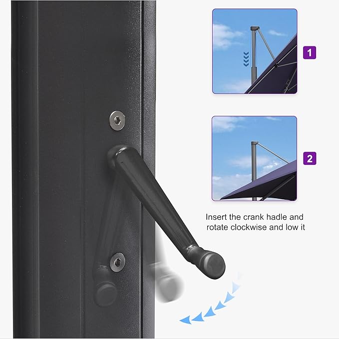 PURPLE LEAF 11.5' X 11.5' Telescopic Patio Umbrella with Base Included Lifting Cantilever Offset Square Large Umbrella for Pool Outdoor Patio Deck Garden Navy - Image 4