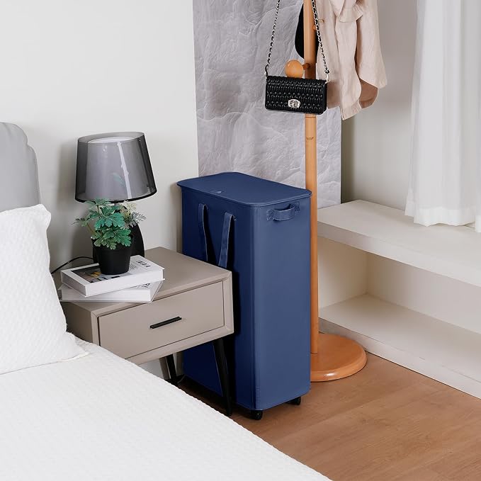 Slim Laundry Hamper with Lid and Wheels, Small Rolling Laundry Basket with - Image 6