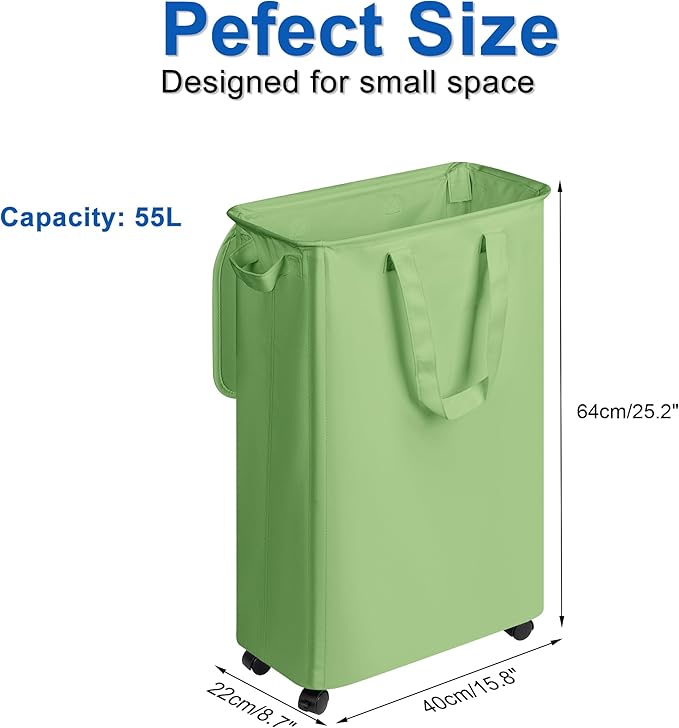 Slim Laundry Hamper with Lid and Wheels, Small Rolling Laundry Basket with - Image 2