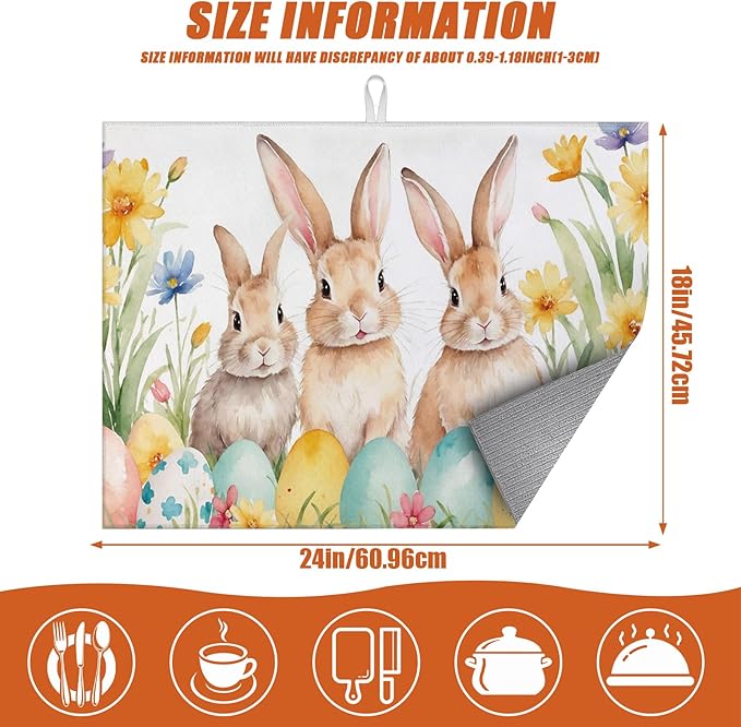 Eggs Rabbits Dish Drying Mat for Kitchen Counter Microfiber Absorbent Dish - Image 2