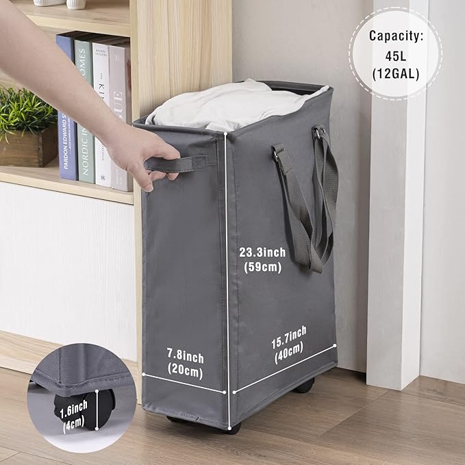 Slim Rolling Laundry Basket, Slim Laundry Hamper - Image 2