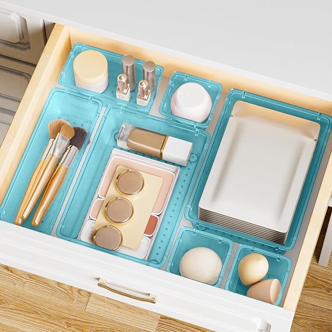 15 PCS Clear Plastic Drawer Organizer Set, 4-Size Acrylic Drawer Storage Trays - Image 7