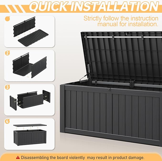 Outdoor Storage Box, Resin Deck Boxes Indoor and outdoor, Waterproof Storage Box Lockable Lid (Black, 120 Gallon) - Image 6