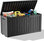 ROJIK Outdoor Storage Box with Wheels – 85 Gallon Mobile Waterproof Resin Deck Box, Lockable Storage for Patio Cushions, Garden Tools, Pool Accessories – UV-Resistant Storage Bench for Backyard & Deck by ROJIK