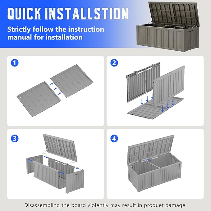 Outdoor Storage Box, Resin Deck Boxes Indoor and outdoor, Waterproof Storage Box Lockable Lid (Grey,200 Gallon) - Image 6