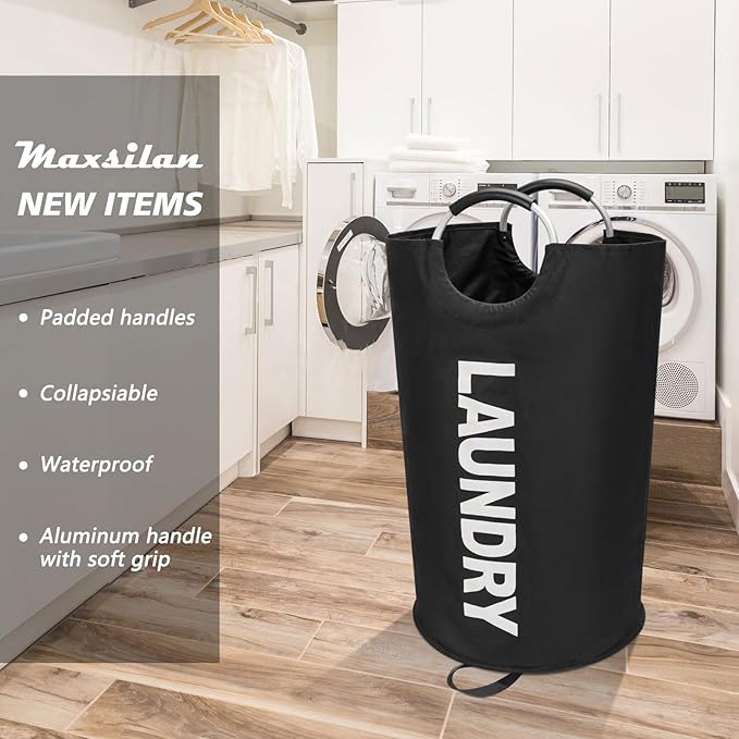 90L Large Laundry Basket, Freestanding Tall Clothes Hamper, Collapsible Laundry - Image 2