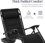 Best Choice Products Oversized Padded Zero Gravity Chair, Folding Outdoor Patio Recliner, XL Anti Gravity Lounger for Backyard w/Headrest, Cup Holder, Side Tray, Polyester Mesh - Black - Image 4
