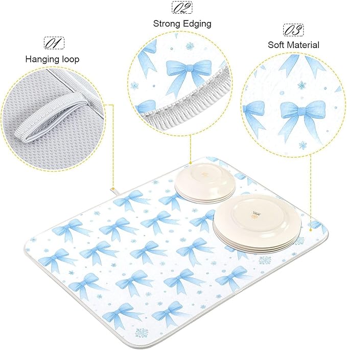 Blue Bow Ribbon Dish Drying Mat - Image 4