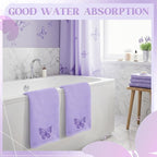 2 Pcs Butterfly Hand Towels Light Purple Bathroom Decor 14x29 Inch Embroidered - Image 6