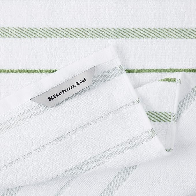 KitchenAid Albany Kitchen Towel 4-Pack Set, Matcha Green/White - Image 4