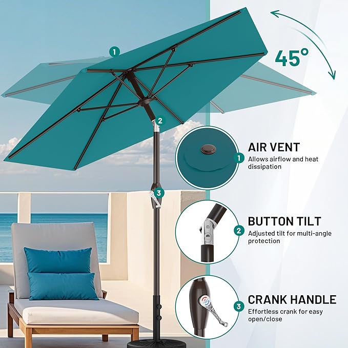 AreShark 7.5FT Patio Umbrella Table Market Umbrella with 6 Sturdy Ribs, Button Tilt/Crank, Heavy-Duty Outdoor Umbrellas for Pool, Deck, Garden and Backyard, Cerulean - Image 5
