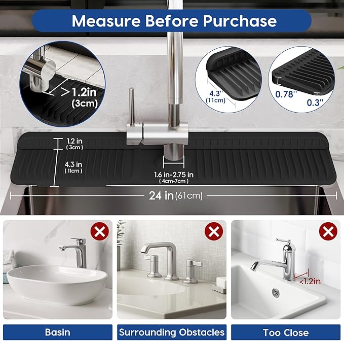 24 Inch Silicone Faucet Mat for Kitchen Sink Splash Guard - Image 2