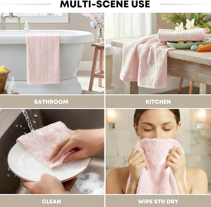 Artoid Mode 1 Pc Pink 3D Rabbit Jacquard Easter Hand Towels - Image 6