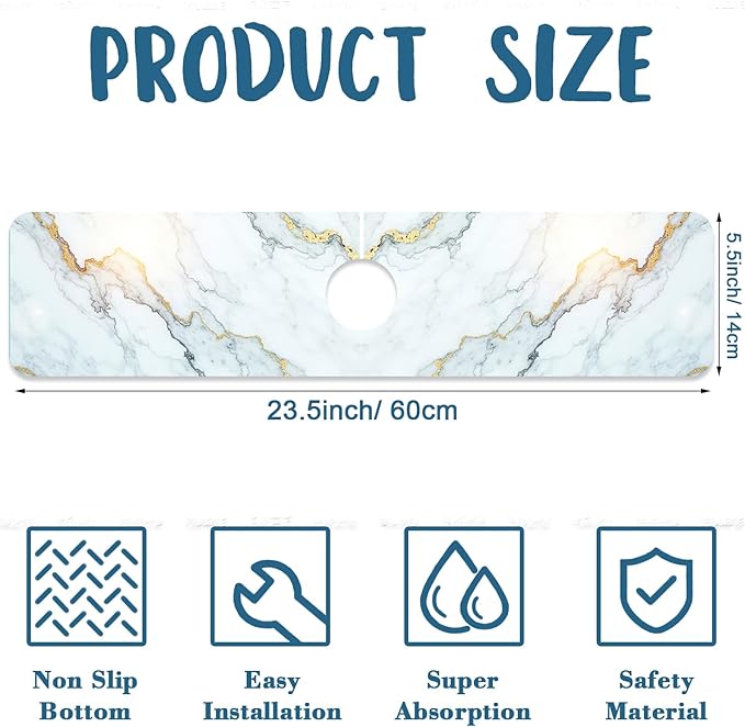 Marble Pattern Sink Splash Guard Gray Gold Marble Faucet Absorbing Mat Fast - Image 2