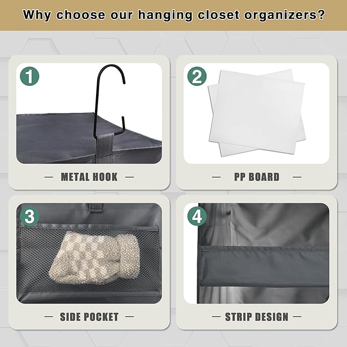 3-Shelf Hanging Closet Organizer and Storage, Foldable Hanging Closet Shelves - Image 4