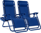 Best Choice Products Set of 2 Adjustable Steel Mesh Zero Gravity Lounge Chair Recliners w/Pillows and Cup Holder Trays - Marine by BestChoiceProducts