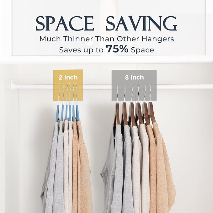 HOUSE DAY Tranquil Blue Velvet Hangers 60 Pack, Non Slip Clothes Felt Hanger - Image 4