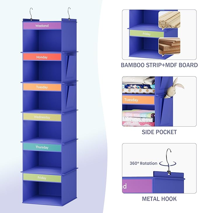 YOUDENOVA 6-Shelf Weekly Hanging Closet Organizer, Weekly Clothes Organizers - Image 4