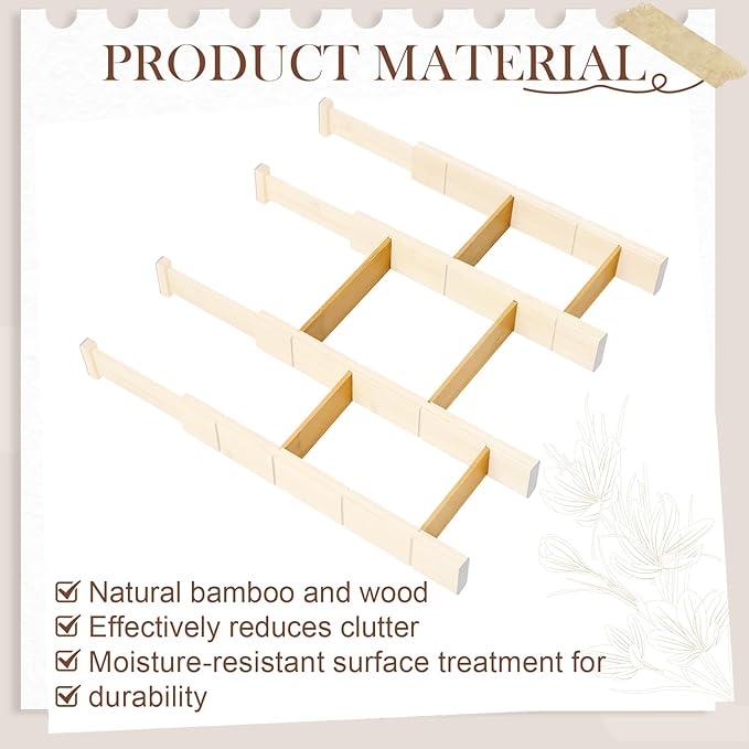 18 Pack Bamboo Drawer Dividers Inserts 3 Sizes Adjustable - Image 3