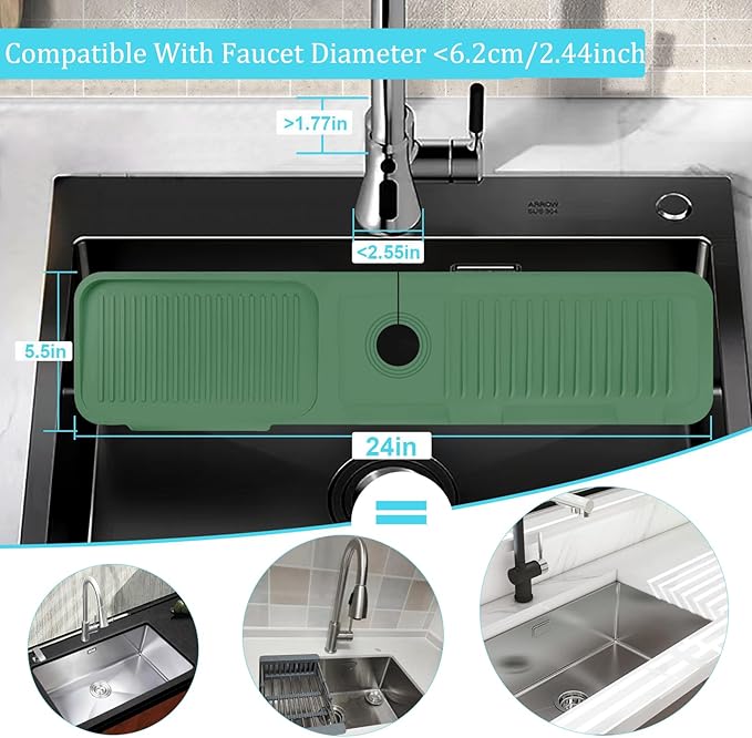 Kitchen Faucet Splash Mat, 24 inch Silicone Sink Splash Guard Drying Mat - Image 4