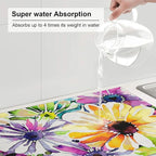 Absorbent Dish Drying Mat For Kitchen Counter, Colorful Flowers Microfiber Dish - Image 5