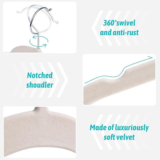 Premium Velvet Shirt Hangers 50 Pack, Non-Slip 360° Swivel Hook Slim Flocked - Image 2