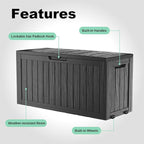 ROJIK Outdoor Storage Housing Deck Box - Waterproof Patio Furniture, Garden Tools, Cushions, Pool Accessories Storage Bench with Lockable Lid and Side Handles (Black 78 Gal) - Image 4