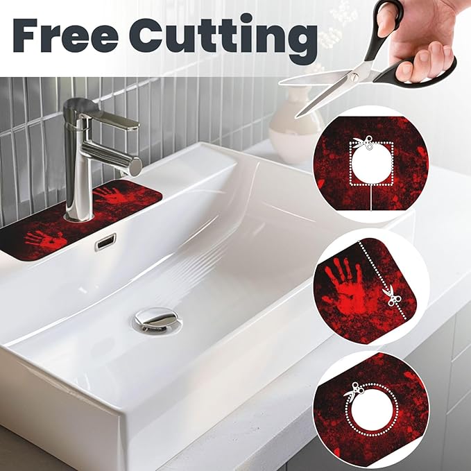 Halloween Scary Horror Red Blood Spatter Bloody Handprint Kitchen Sink Splash - Image 3