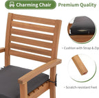 OC Orange-Casual Stackable Patio Dining Chairs Set of 6, Outdoor Acacia Wooden Chairs w/Armrest & Removeable Fabric Cushion, for Porch, Backyard, Garden, Indoor, Dark Grey - Image 4