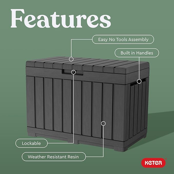 Keter Kentwood 50 Gallon Resin Deck Box for Outdoor Storage – Weather‑Resistant Balcony & Patio Box for Cushions, Throw Pillows & Garden Tools, Dark Grey - Image 3