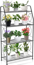 Plant Stand, 4 Tier Plant Shelf for Indoor Outdoor, Heavy Duty Metal Tall Plant Stands Holder Rack for Living Room Balcony and Garden, Black by VyGrow