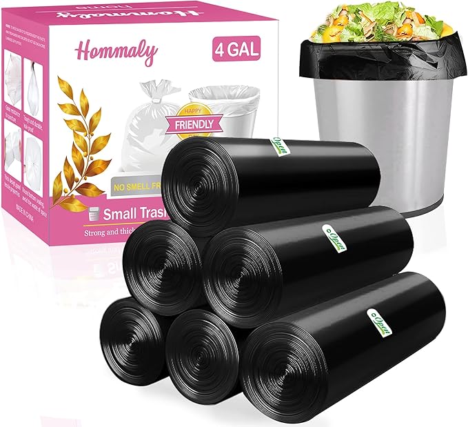 4 Gallon 180pcs Small Black Trash Bags Strong Garbage Bags, Bathroom Trash Can by HOMMALY