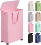 Slim Laundry Hamper with Lid and Wheels, Small Rolling Laundry Basket with by Vincona