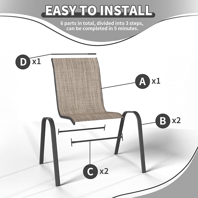Patio Dining Chairs Set of 2, Outdoor Stackable Dining Chairs High Back, Patio Furniture for Backyard, Porch, Garden, Poolside (Brown) - Image 5