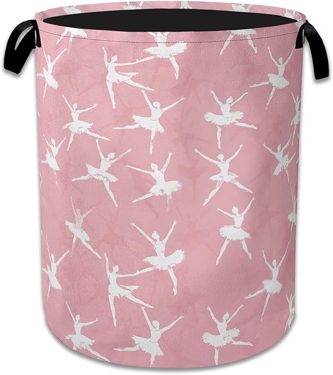 Cute Ballet Dancer Laundry Basket, Foldable Oxford Cloth Pink Laundry Hamper by Unknown